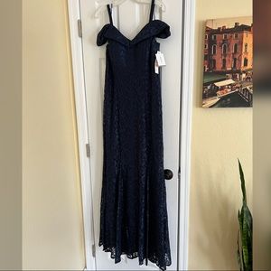 David’s Bridal Bridesmaid Mermaid Cold Shoulder Glittery Navy Dress - NWT